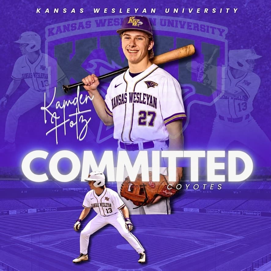 Kamden Hotz commitment graphic for Kansas Wesleyan University baseball