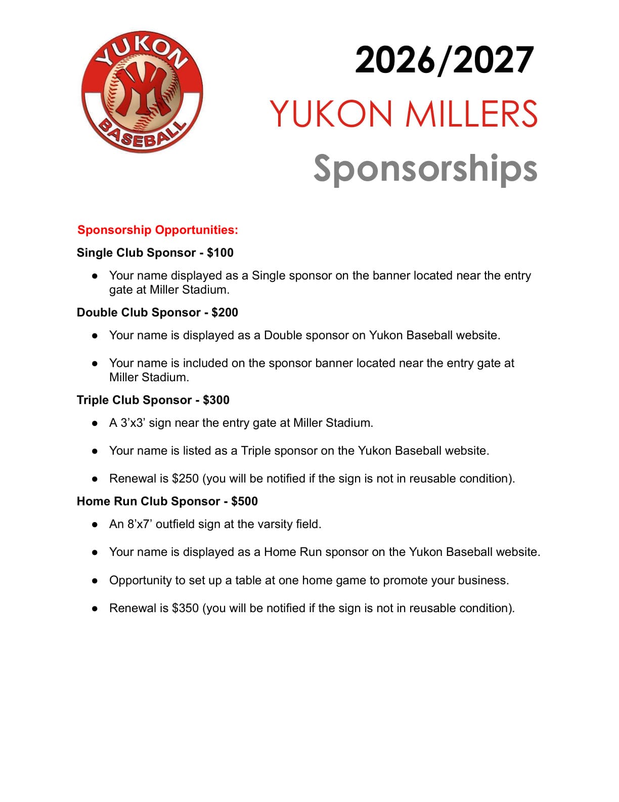 2026–27 Sponsorship Form, page 1 of 3