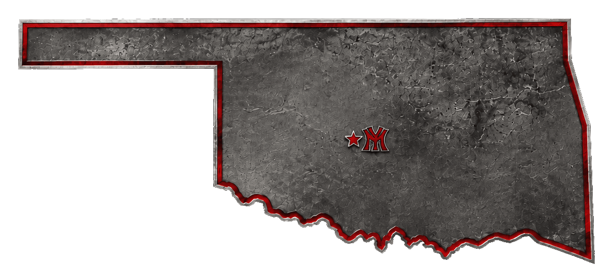 Yukon Baseball — Oklahoma outline with YM mark