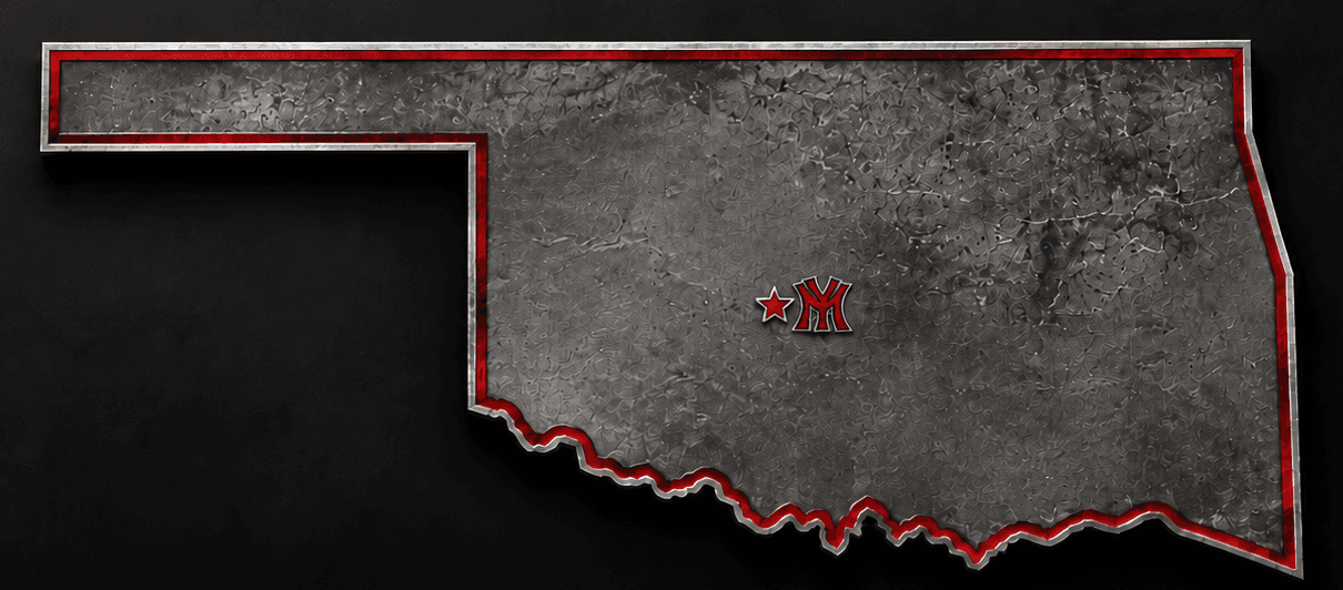 Yukon Baseball — Oklahoma outline with YM mark