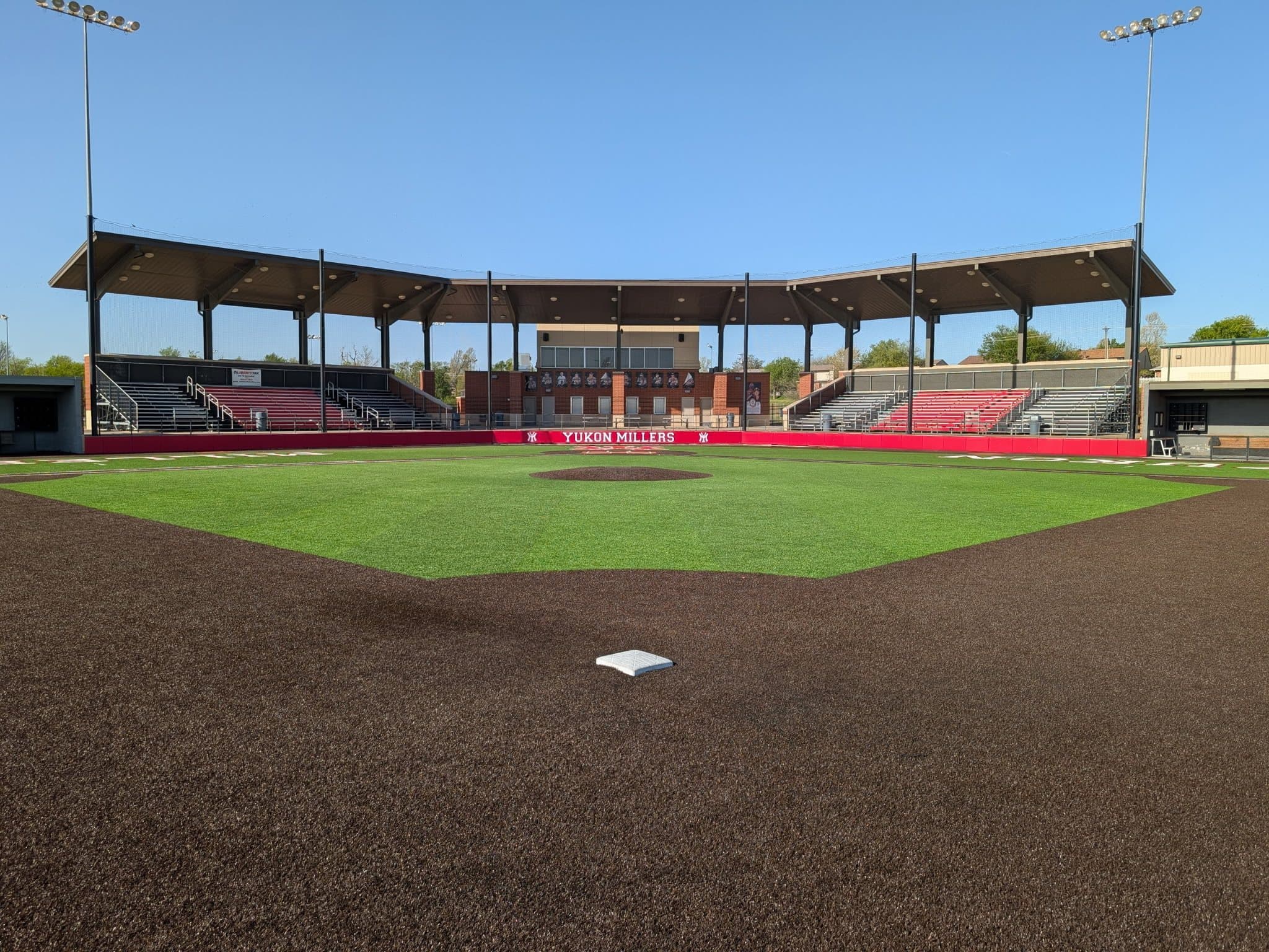 Center field view of Miller Field, looking in to home plate and the grandstand