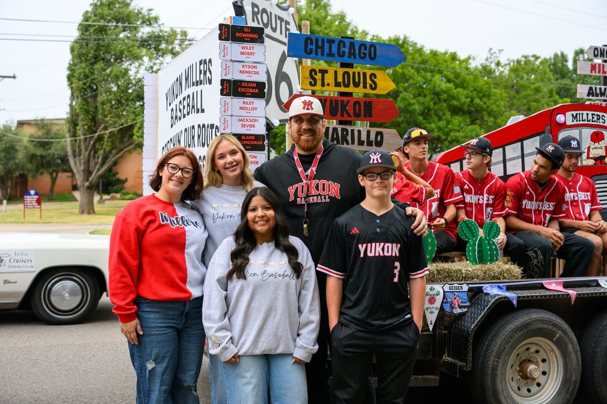 Volunteers, coaches, and Yukon Miller Baseball players with this year’s Czech Festival Parade float