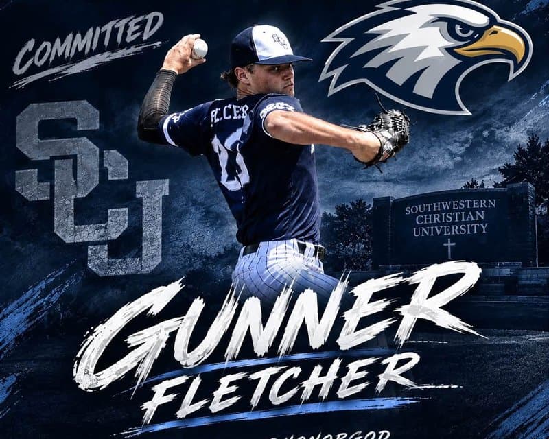 Gunner Fletcher commitment graphic for Southwestern Christian University baseball